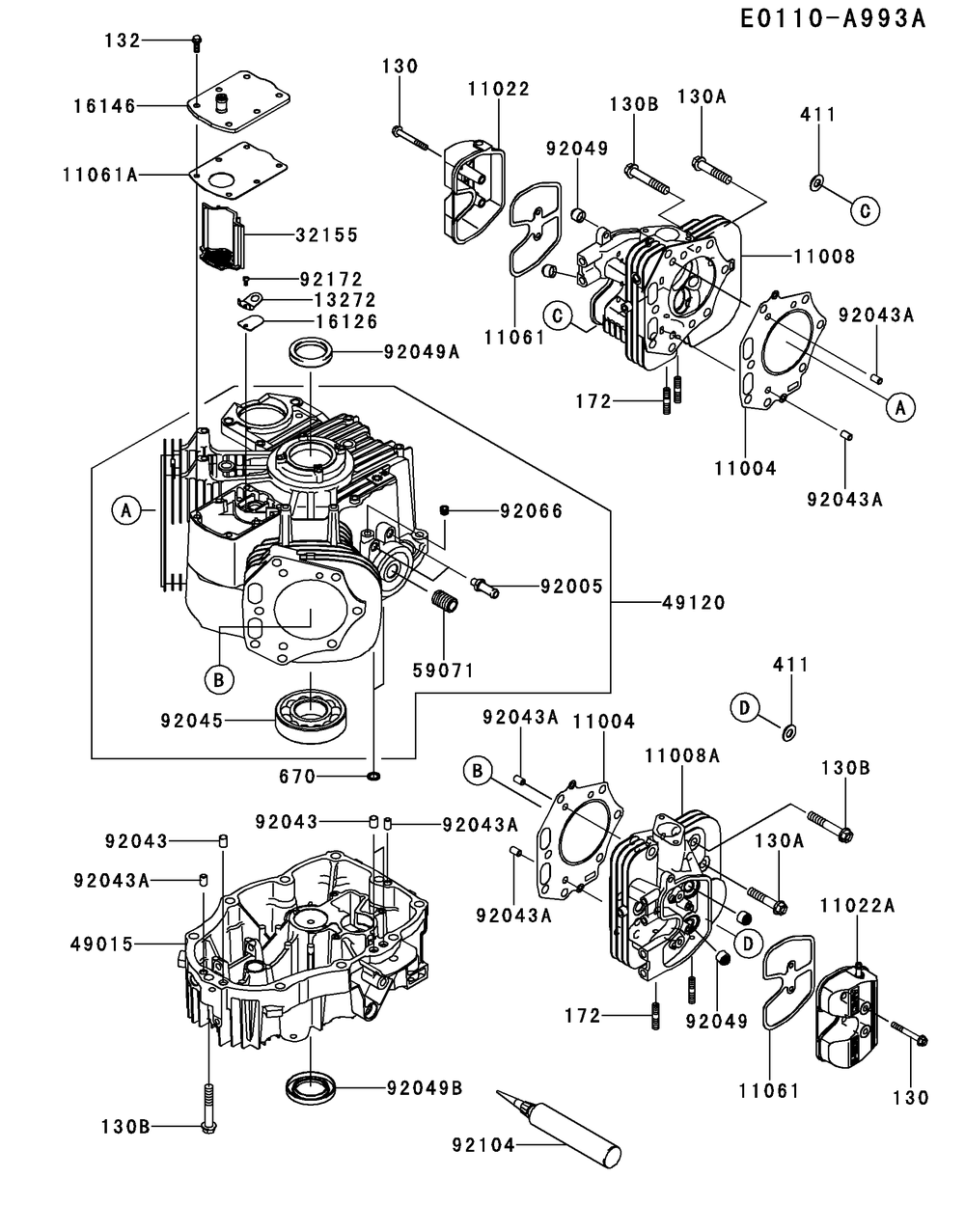 Fx850v-Cs47 Cylinder And Crankcase Diagram and Parts List for FX850V-CS47  Cub Cadet Engine